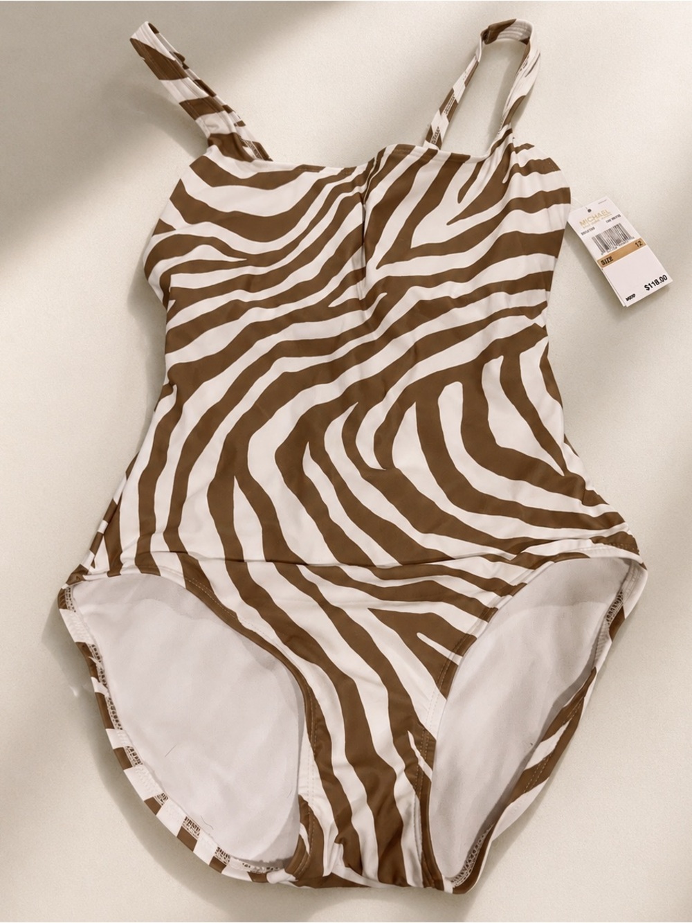 New Michael Kors Brown and White Zebra-Print One-Piece Swimsuit Size 12